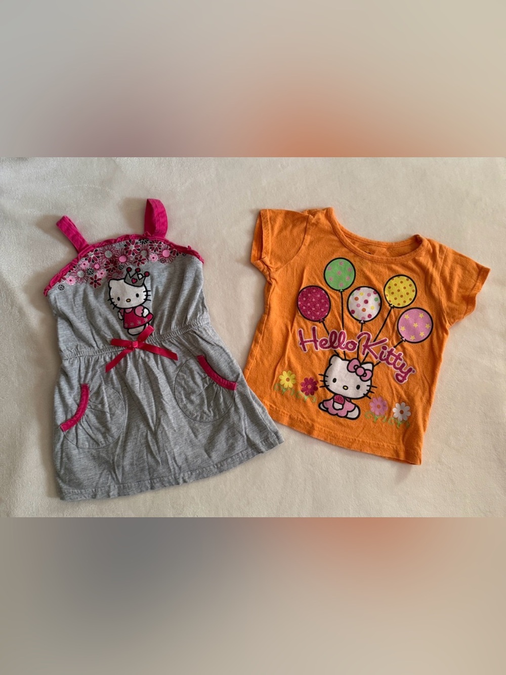 Hello Kitty Grey and Hot Pink Embroidered Girls Dress & Orange Tee-Shirt